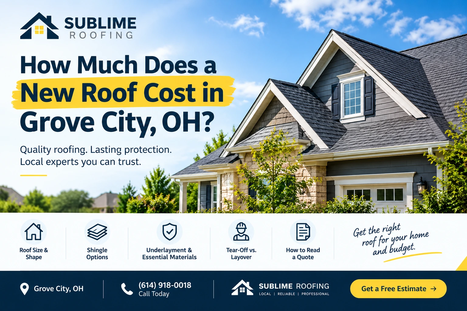 New asphalt shingle roof on a suburban home in Grove City, Ohio